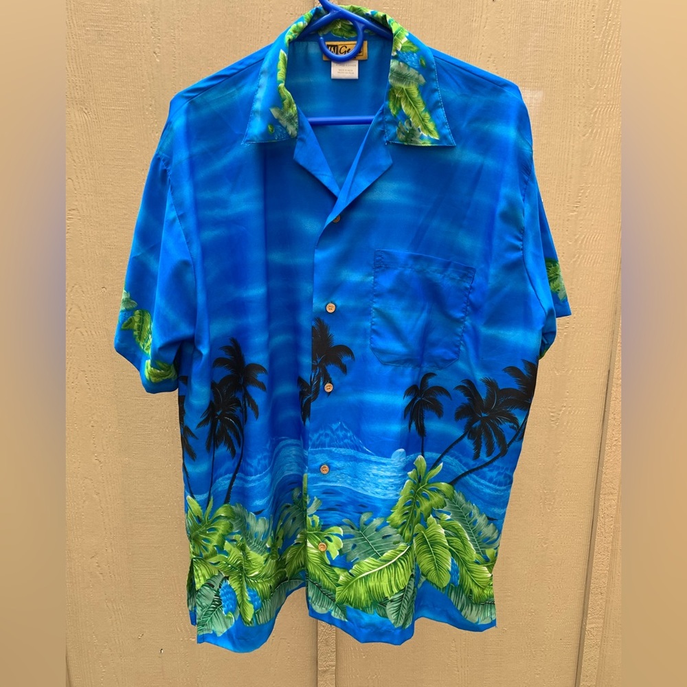 Men’s Hawaiian shirt BLUE ISLANDS with palms  XL
